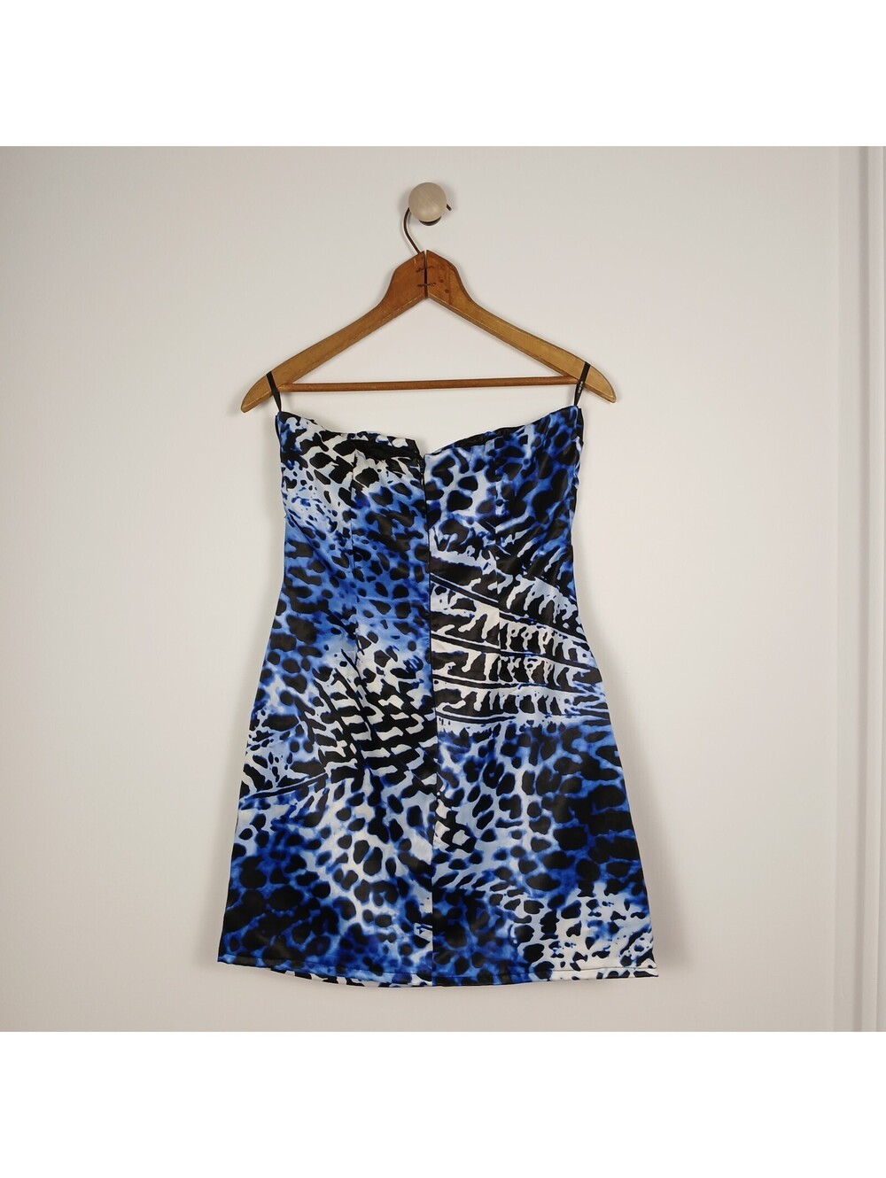 Snap Strapless Tube Dress Women Medium Blue Animal Print Mini Dress - Picture 4 of 9